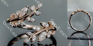 Doveggs round art deco leaf moissanite/lab grown diamond wedding band-1.8mm band width