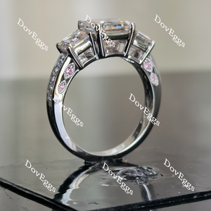 Doveggs asscher three-stone pave moissanite and birthstone engagement ring