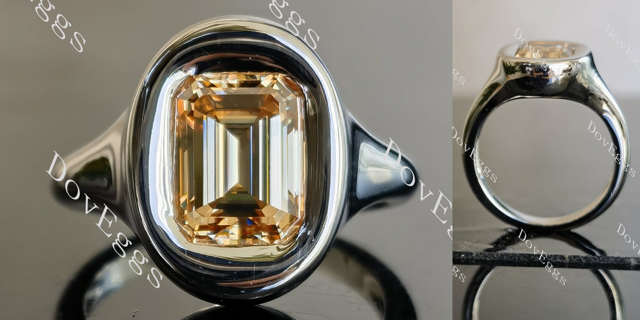 bezel colored moissanite engagement ring