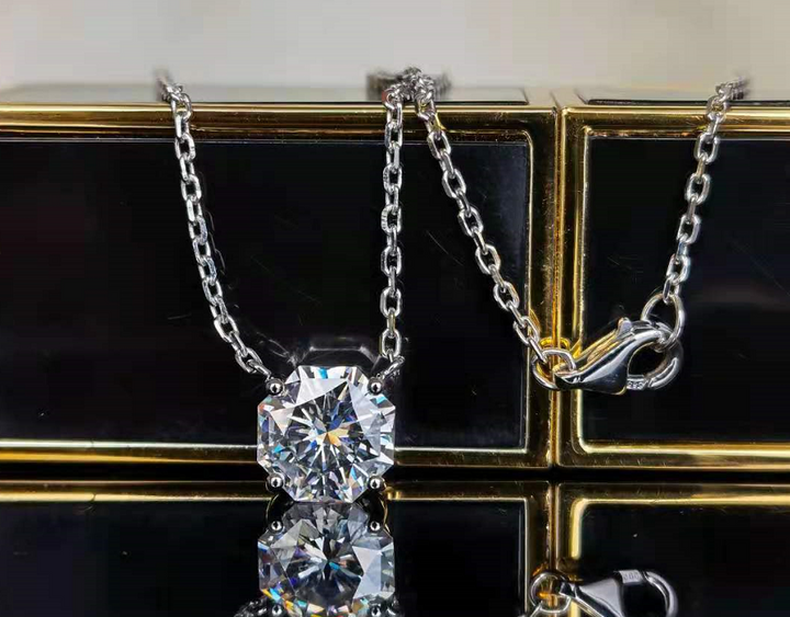 Doveggs octagon solitaire brilliant moissanite pendant necklace - DovEggs-Seattle