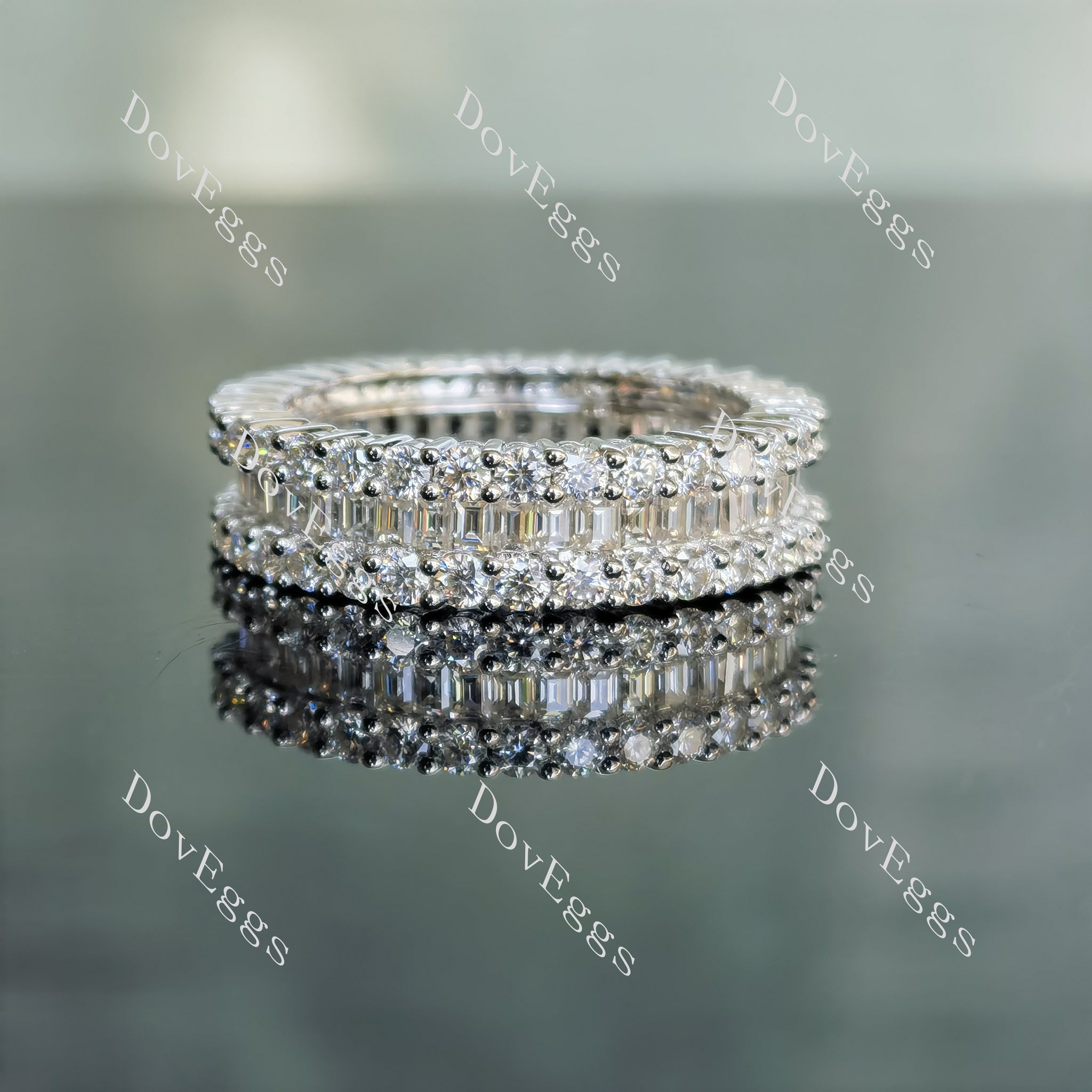 Love’s Eternal round baguette full eternity pave moissanite wedding band-6mm band width