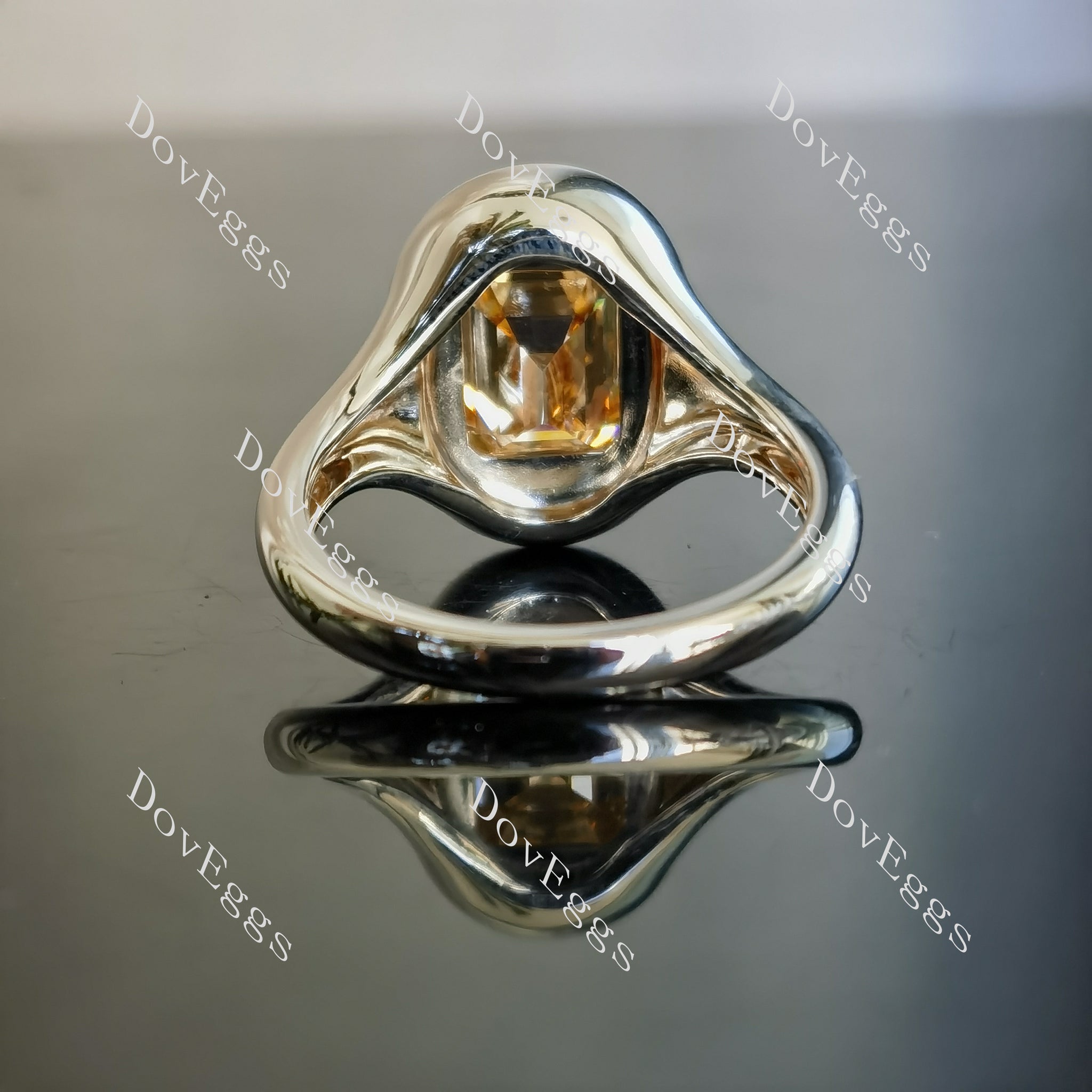Doveggs emerald solitaire bezel colored moissanite engagement ring