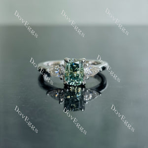 Doveggs cushion three-stone colored moissanite engagement ring