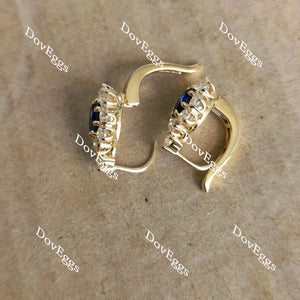 Doveggs oval halo blue sapphire colored gem hoop earring