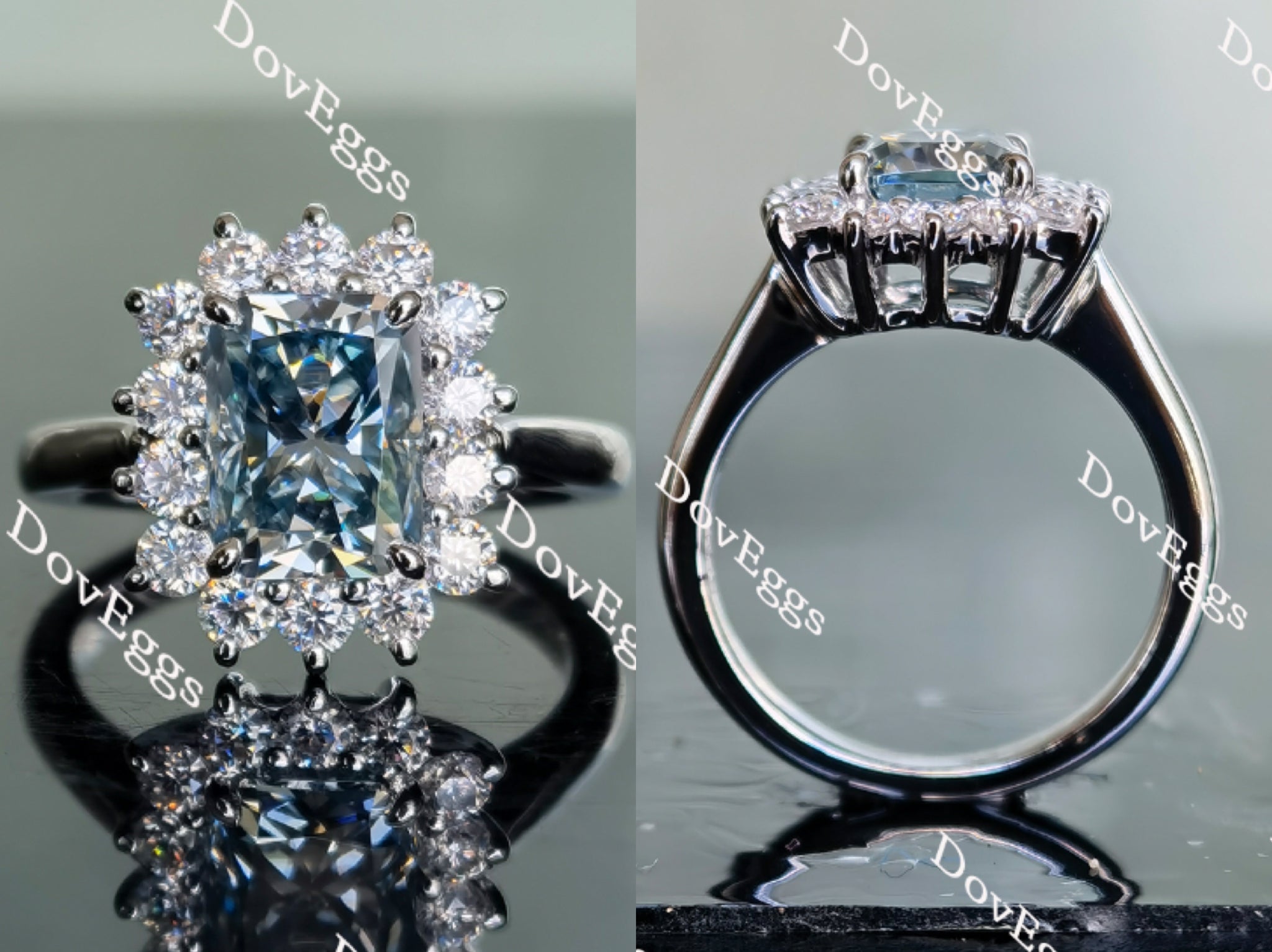 Doveggs radiant smokey spark grey moissanite engagement ring