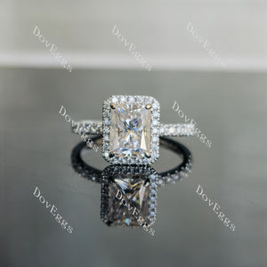 Doveggs radiant half eternity pave halo moissanite engagement ring