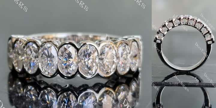 Harmony oval bezel 10 stones moissanite/lab grown diamond wedding band-3.5mm band width - DovEggs-Seattle