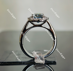 Doveggs Smokey Sparks Grey radiant halo moissanite engagement ring