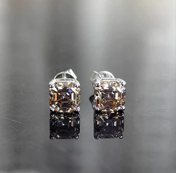 Doveggs 10k gold post sterling silver 2cttw champagne asscher moissanite push back earrings