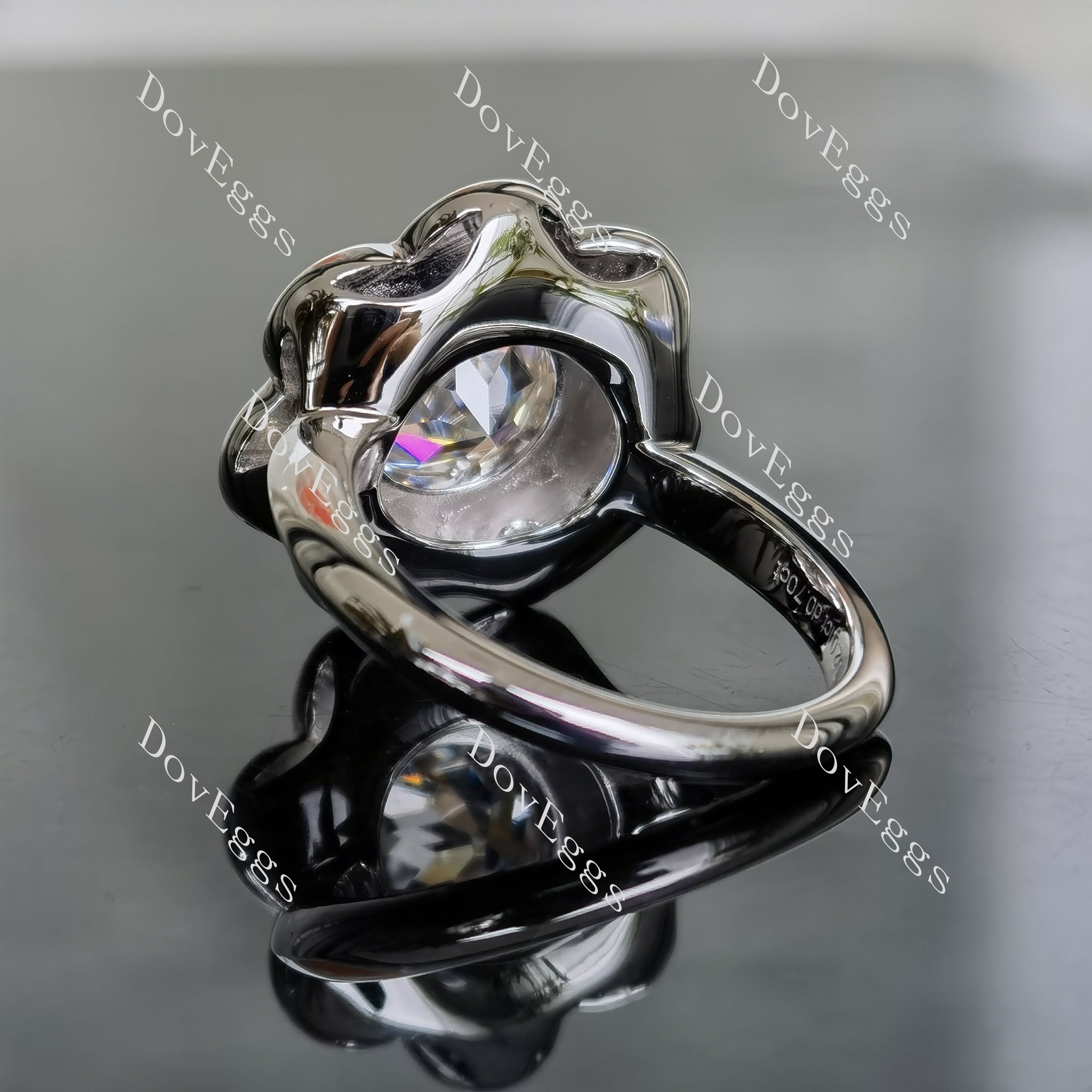 Doveggs round flower shape moissanite engagement ring