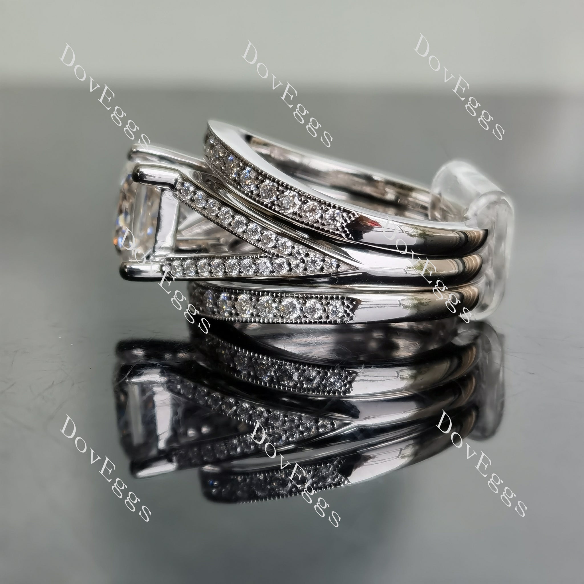 Doveggs princess split shank half eternity pave moissanite bridal set (3 rings)