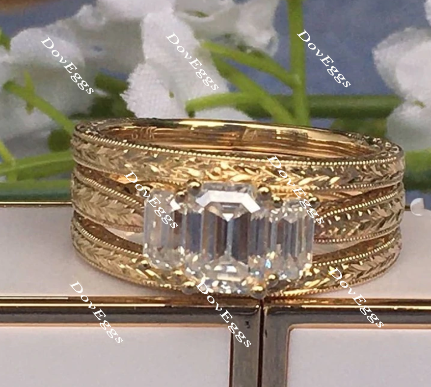 doveggs emerald moissanite bridal set (3 rings)