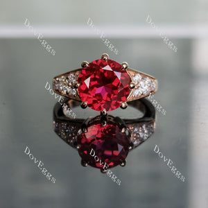 The queen art deco round vivid pegion blood ruby colored gem engagement ring