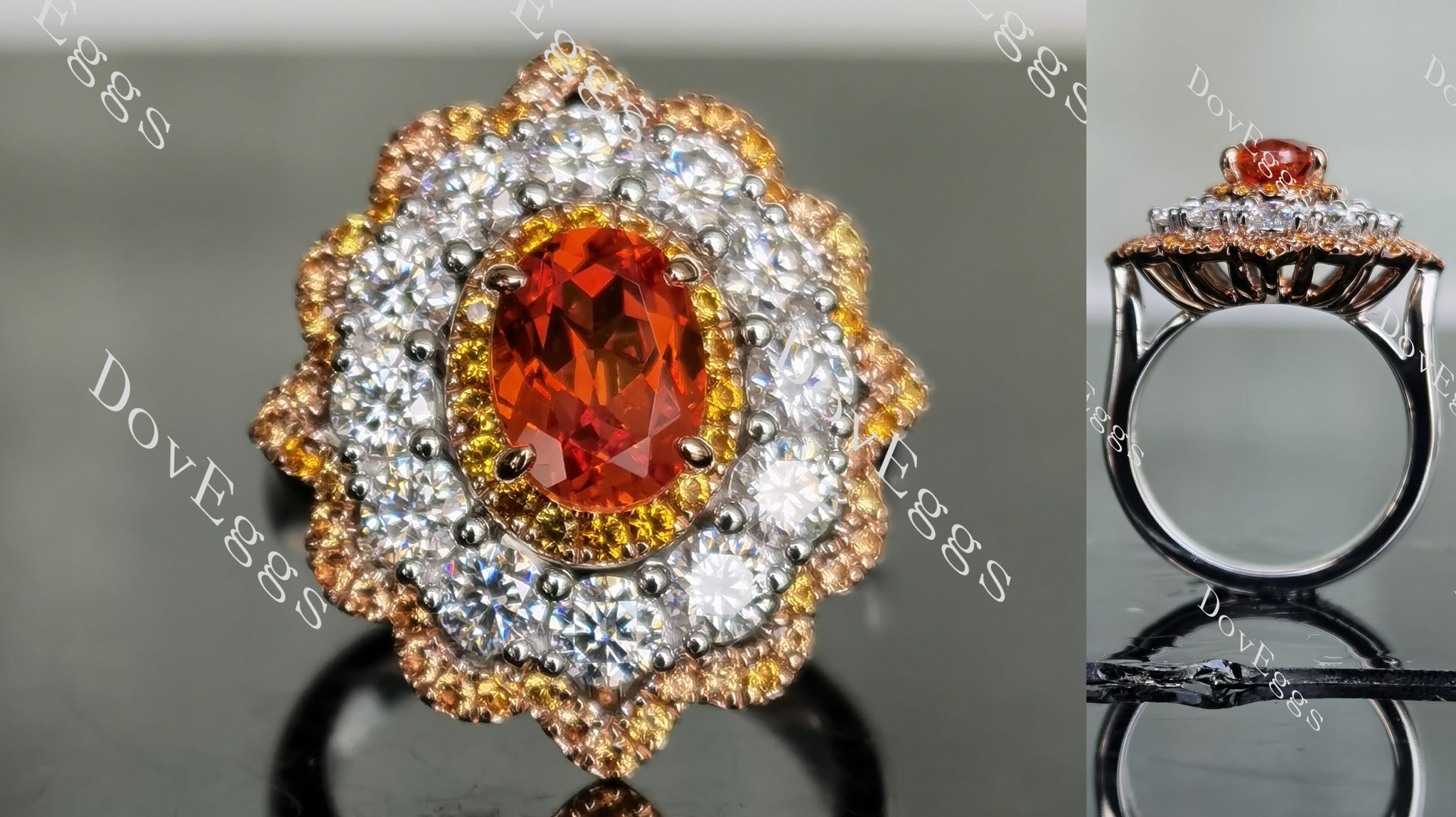 double halo vivid pegion blood ruby engagement ring