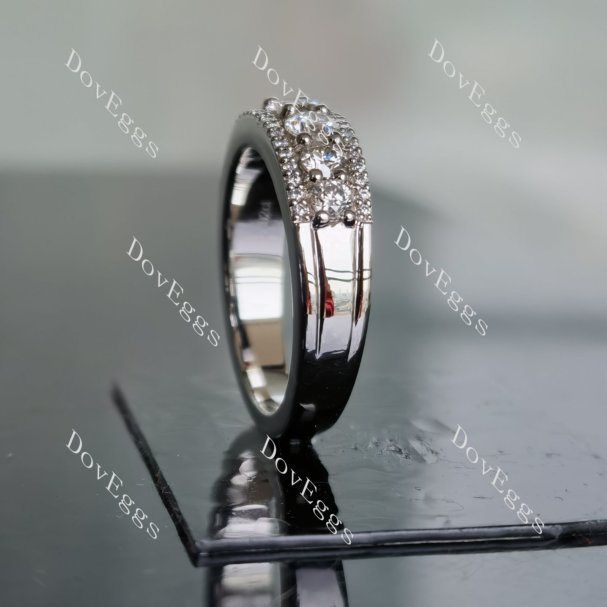 Doveggs round pave moissanite/lab grown diamond wedding band-3.0mm band width