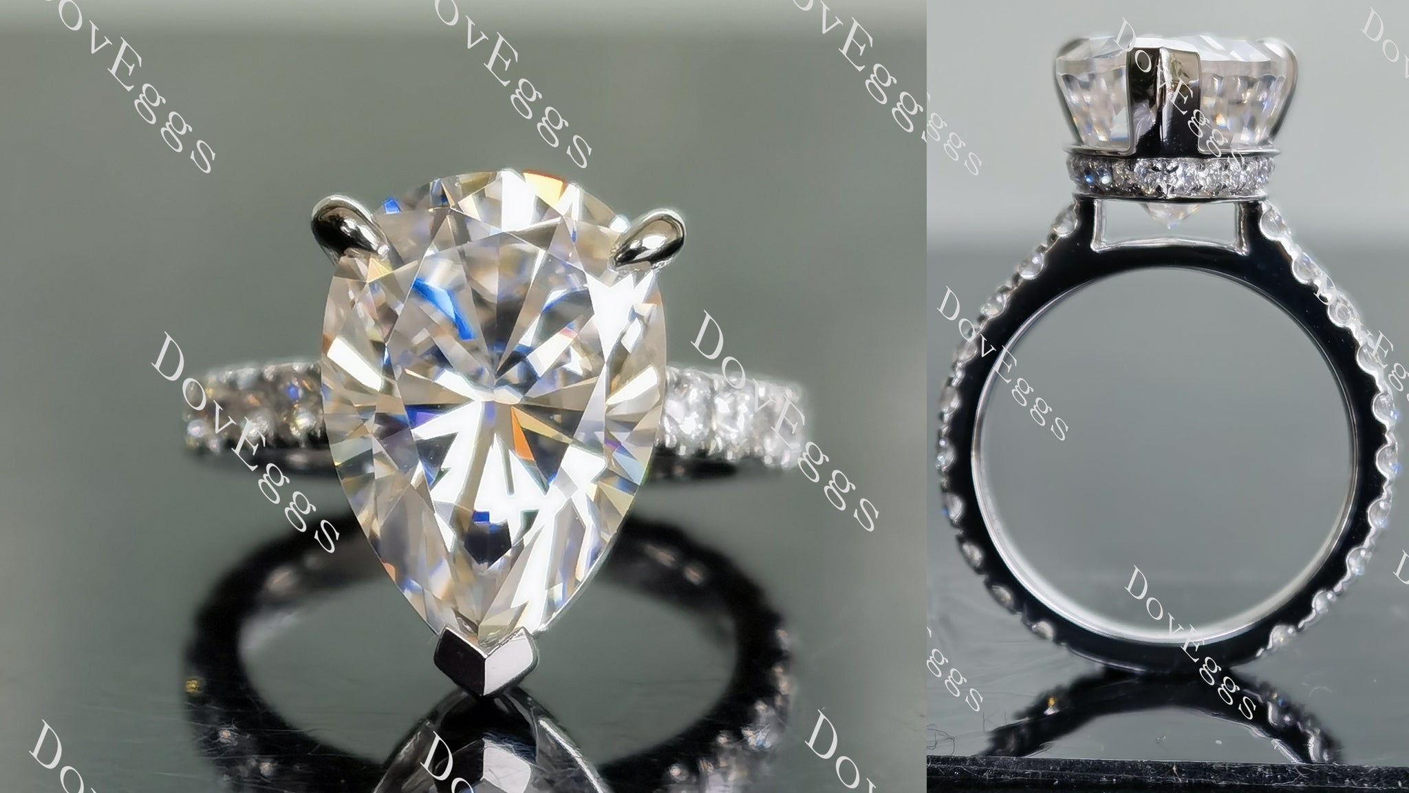 DovEggs paved pear moissanite ring/lab diamond ring