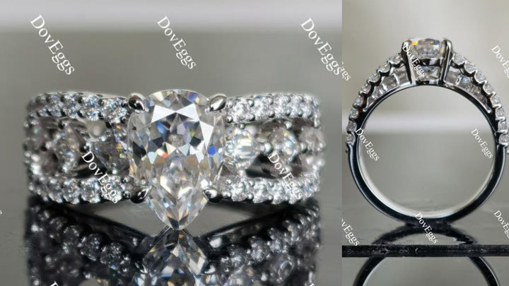 The Mikinzy pear split shank half eternity pave moissanite engagement ring - DovEggs-Seattle