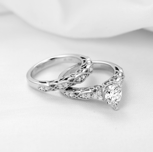 DovEggs sterling silver 1.5 carat art deco pear moissanite bridal set (2 rings)