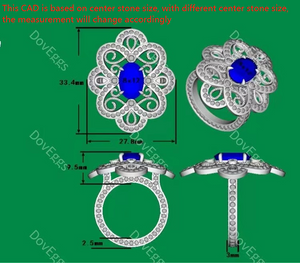 Doveggs elongated oval Peacock blue moissanite engagement ring for women