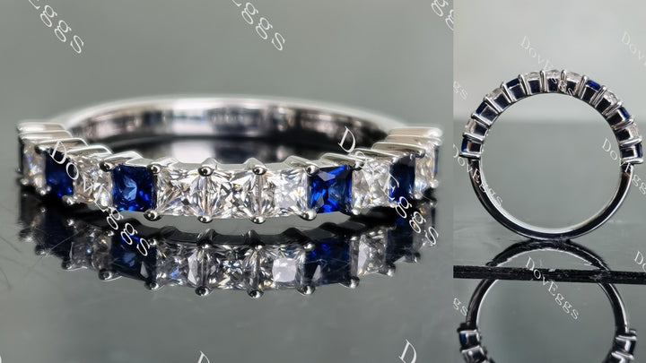 Doveggs 2.5mm princess moissanite/lab grown diamond & colored gem combo wedding band-2.2mm band width - DovEggs-Seattle