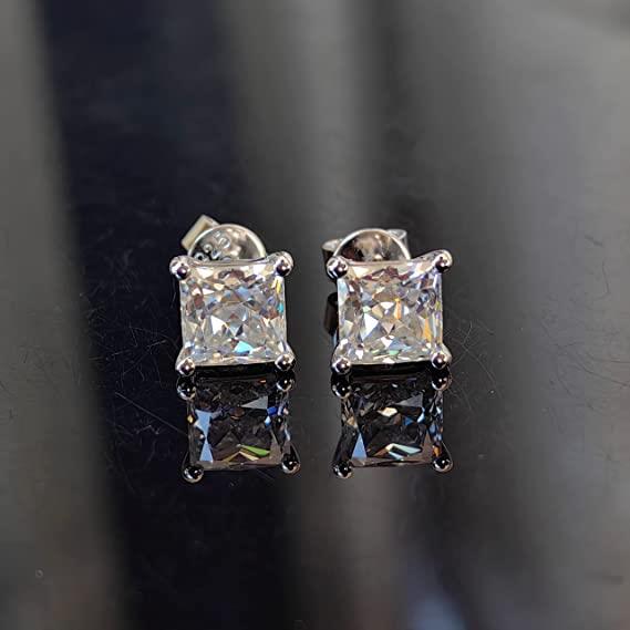 Doveggs sterling silver 2cttw GHI color princess moissanite stud earrings