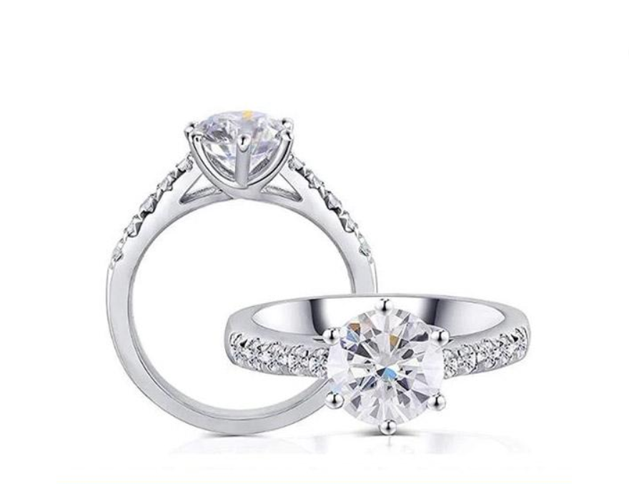 doveggs sterling silver 2 carat round  moissanite engagement ring