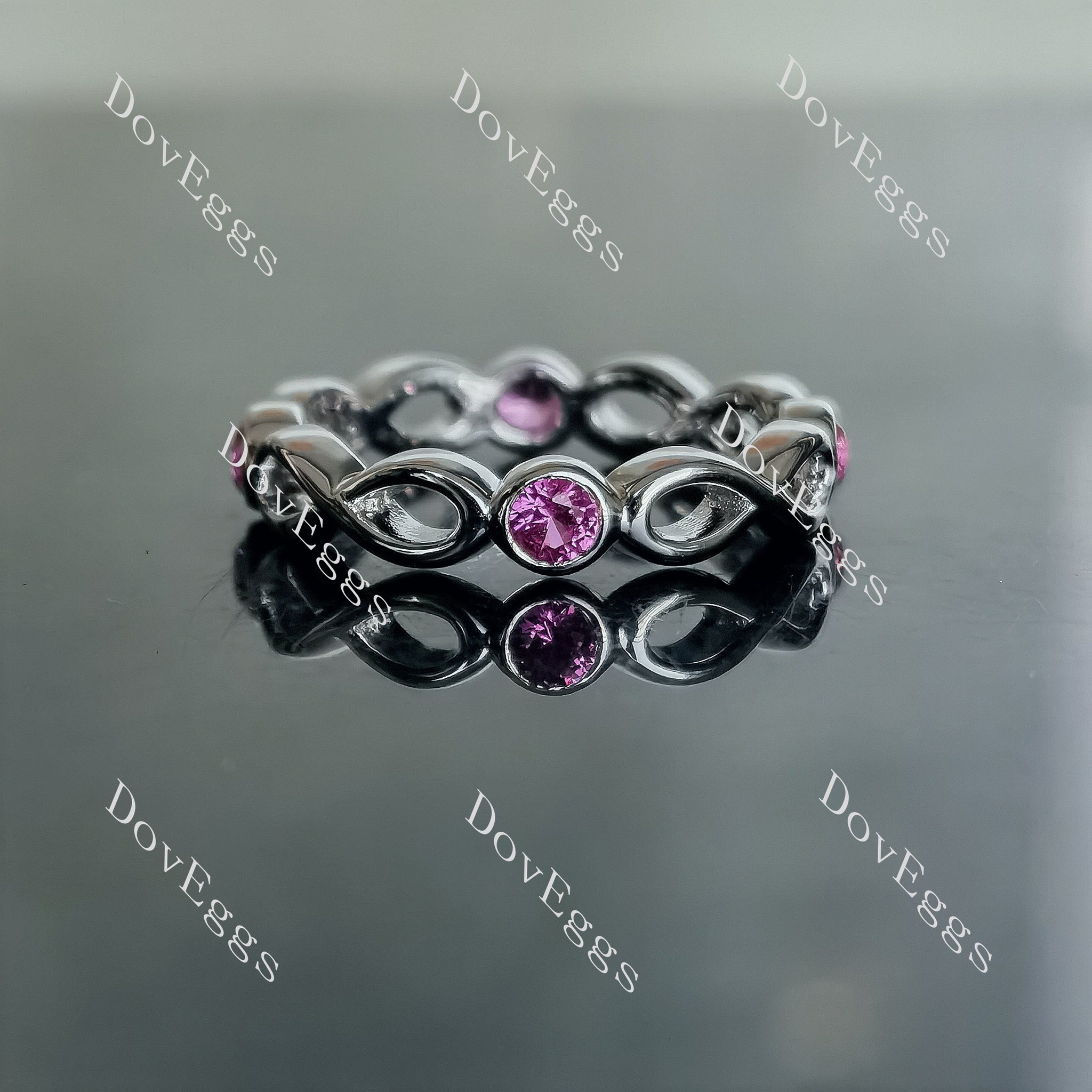 Doveggs round bezel full eternity and infinity symbols colored gem wedding band-3.5mm band width