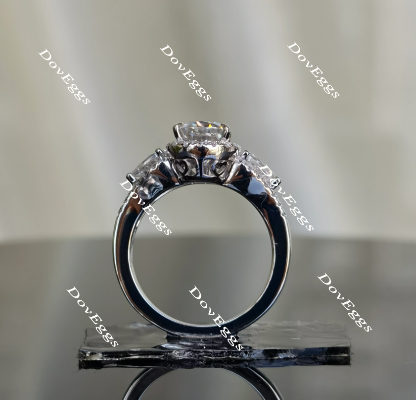 Doveggs side stones art deco halo moissanite engagement ring