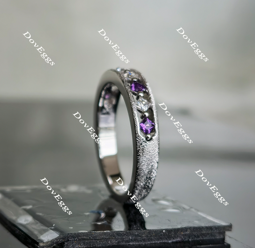 Doveggs half eternity princess moissanite amethyst wedding band