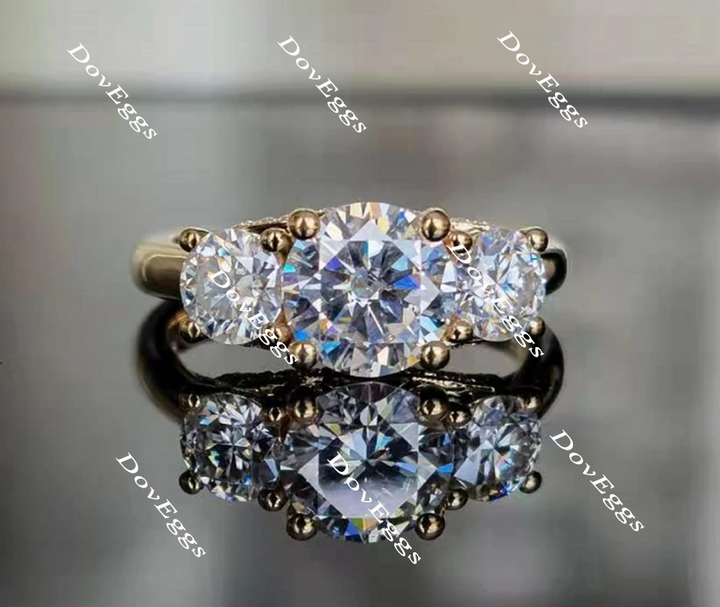 doveggs round three-stone moissanite engagement ring - DovEggs-Seattle