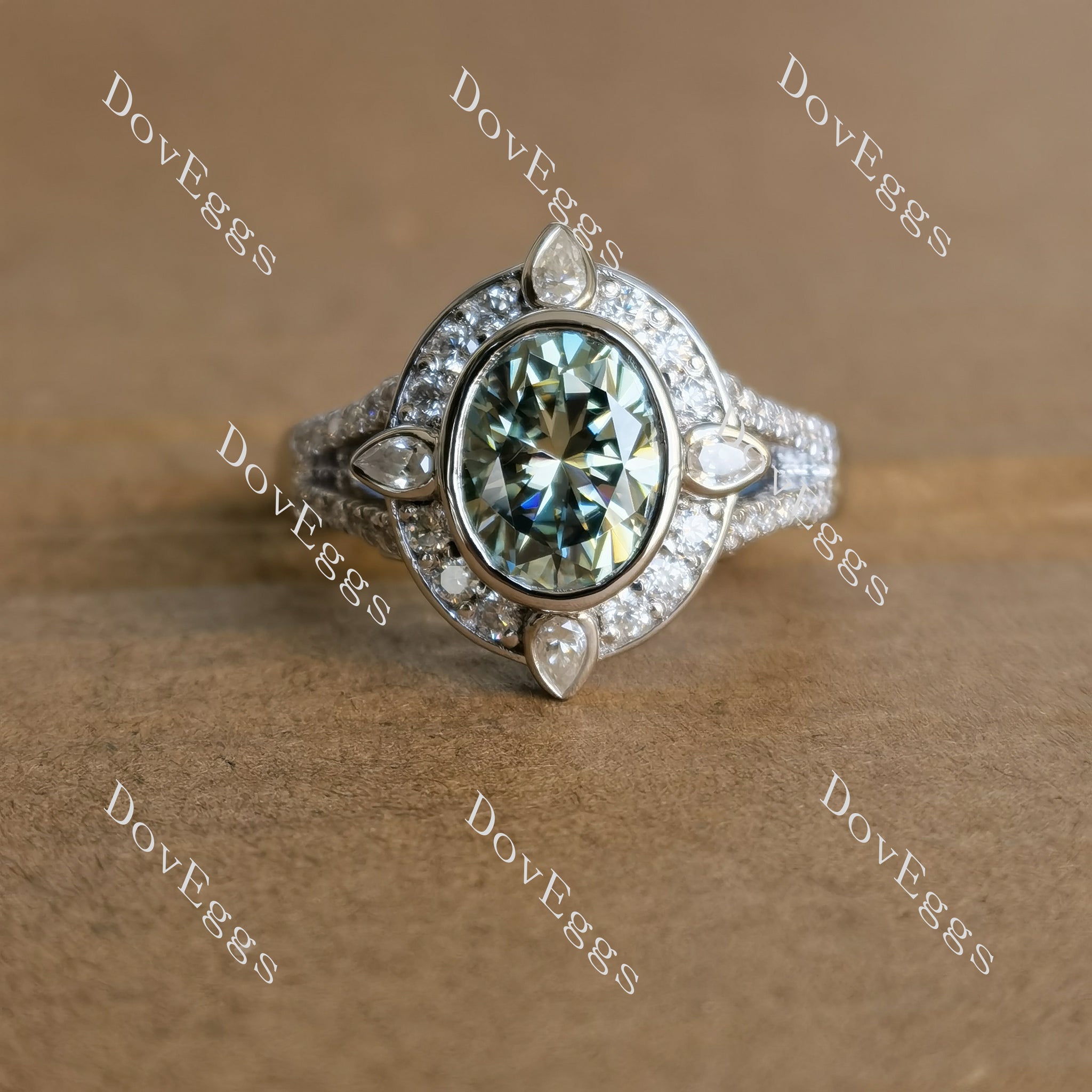 Torey peacock blue oval halo moissanite engagement ring for women