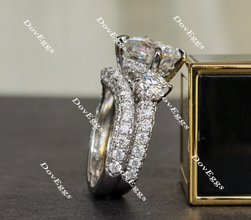 doveggs cushion three-stone moissanite bridal set (2 rings)