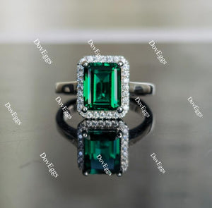 Doveggs cathedral emerald shape halo zambia emerald colored gem ring