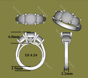 Doveggs cushion three stones moissanite engagement ring