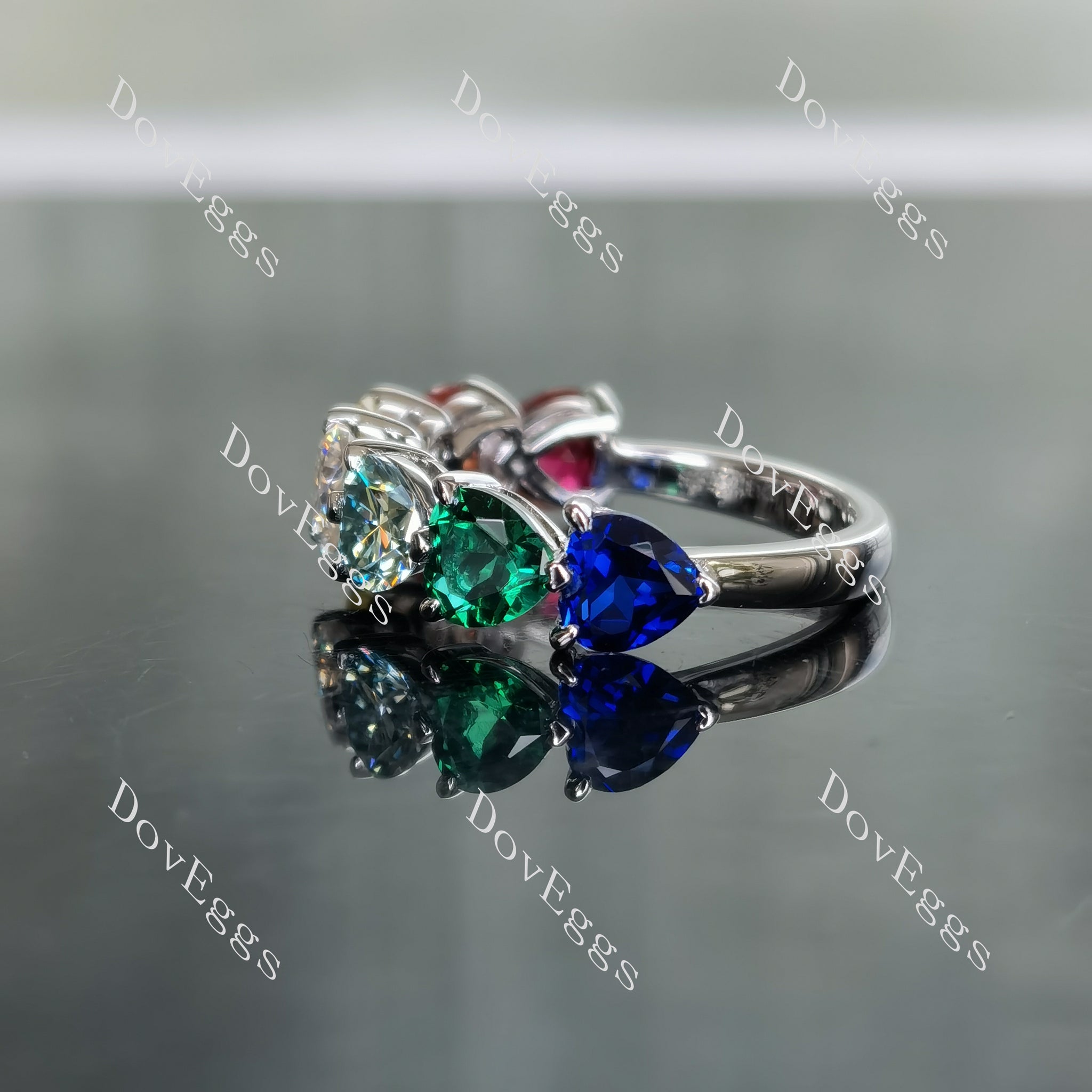 Doveggs ruby/orange-yellow sapphire/GHI-peacock blue moissanite/emerald/blue sapphire band-2.5mm band width