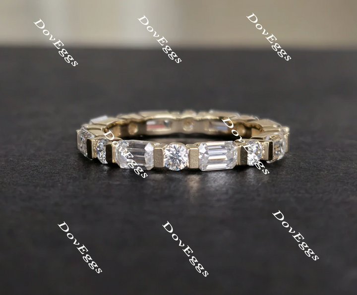 Doveggs Emerald art deco moissanite /lab grown diamond wedding band - DovEggs-Seattle