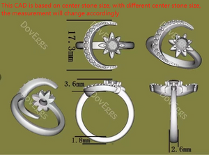 Doveggs Crescent Moon and Star moissanite/Lab grown diamond engagement ring wedding bands-2.6mm band width