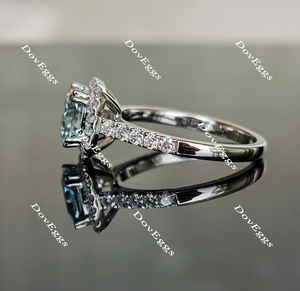Doveggs Peacock blue cathedral cushion halo moissanite engagement ring