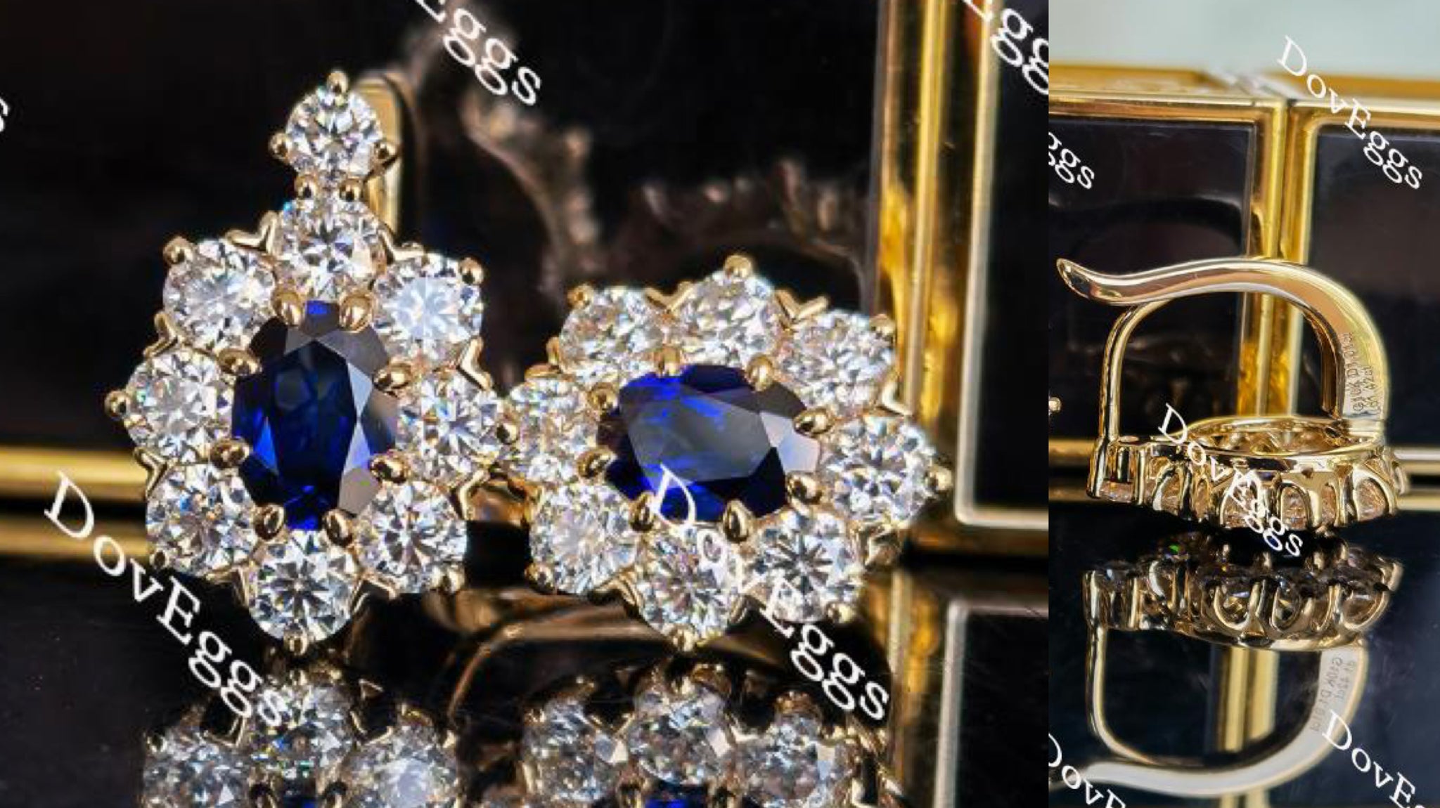 Doveggs oval halo blue sapphire colored gem hoop earring