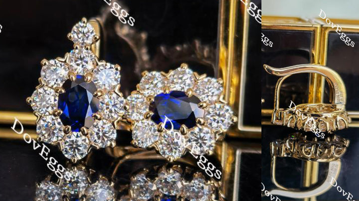 Doveggs oval halo blue sapphire colored gem hoop earring - DovEggs-Seattle