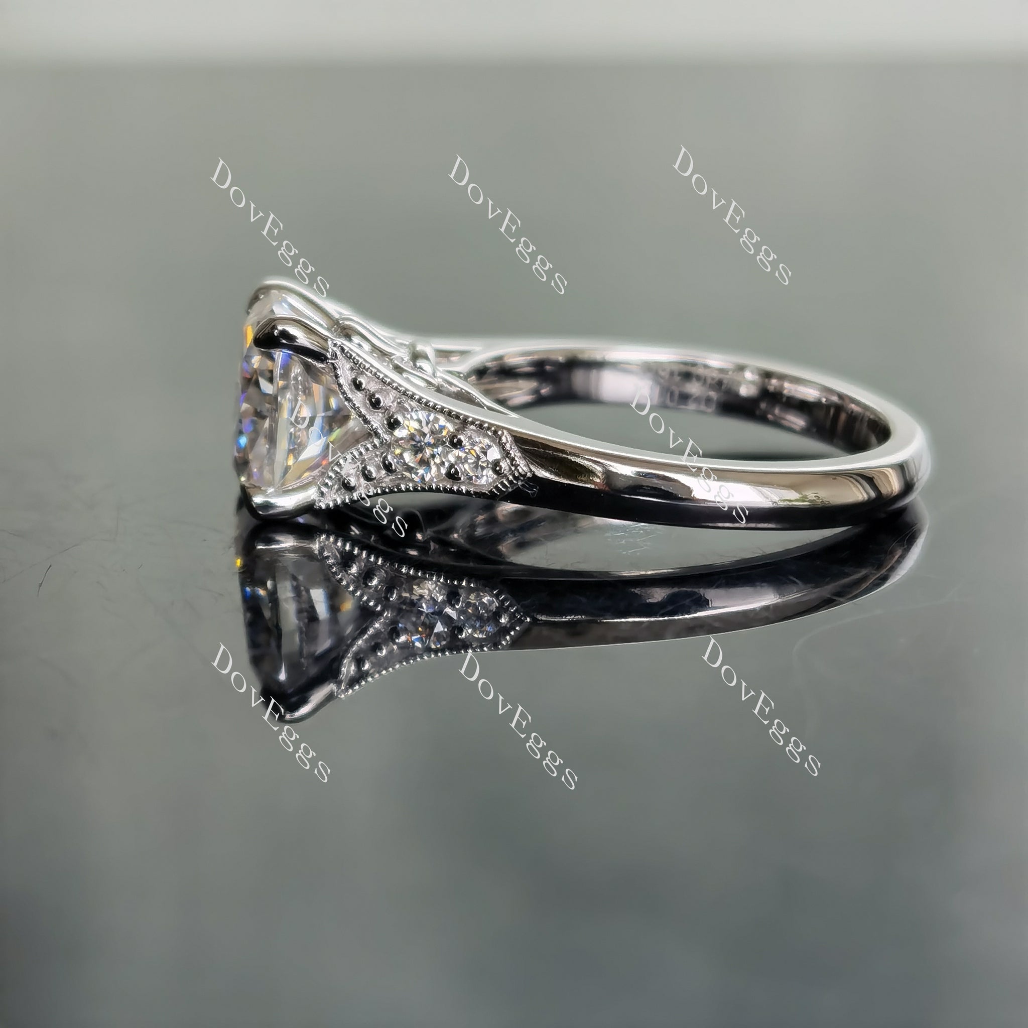 Doveggs pave art deco moissanite/colored gem engagement ring for women