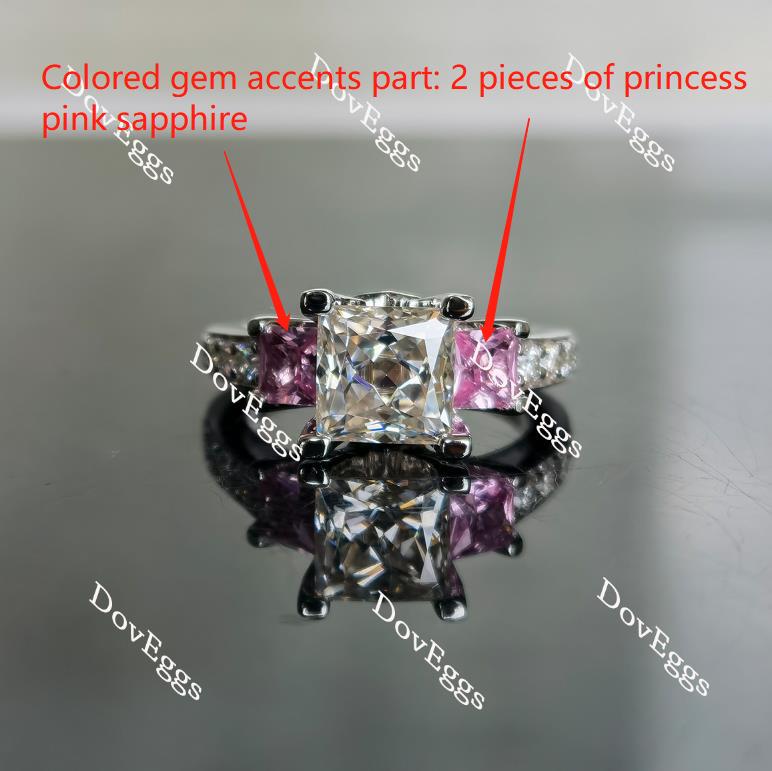 The Ginny princess side-stone moissanite & colored gem engagement ring