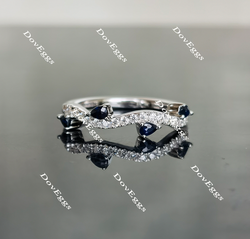 Doveggs leaves shape pave moissanite and birthstone wedding band