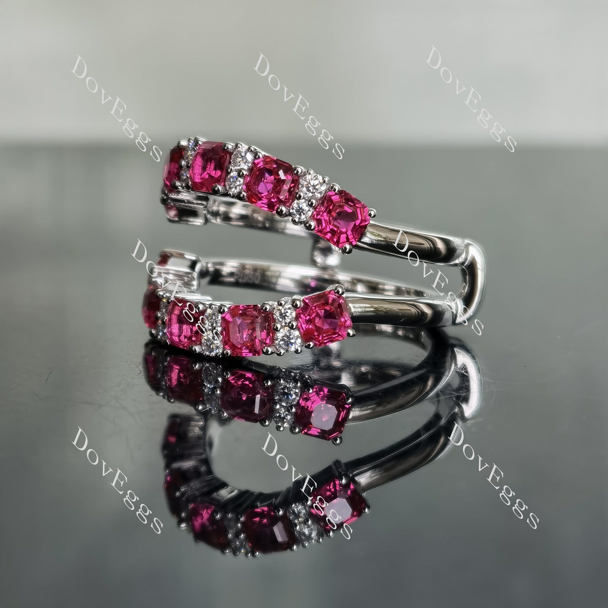 Doveggs asscher pave moissanite/lab grown diamond & colored gem enhancer/wedding band-6.6mm band width