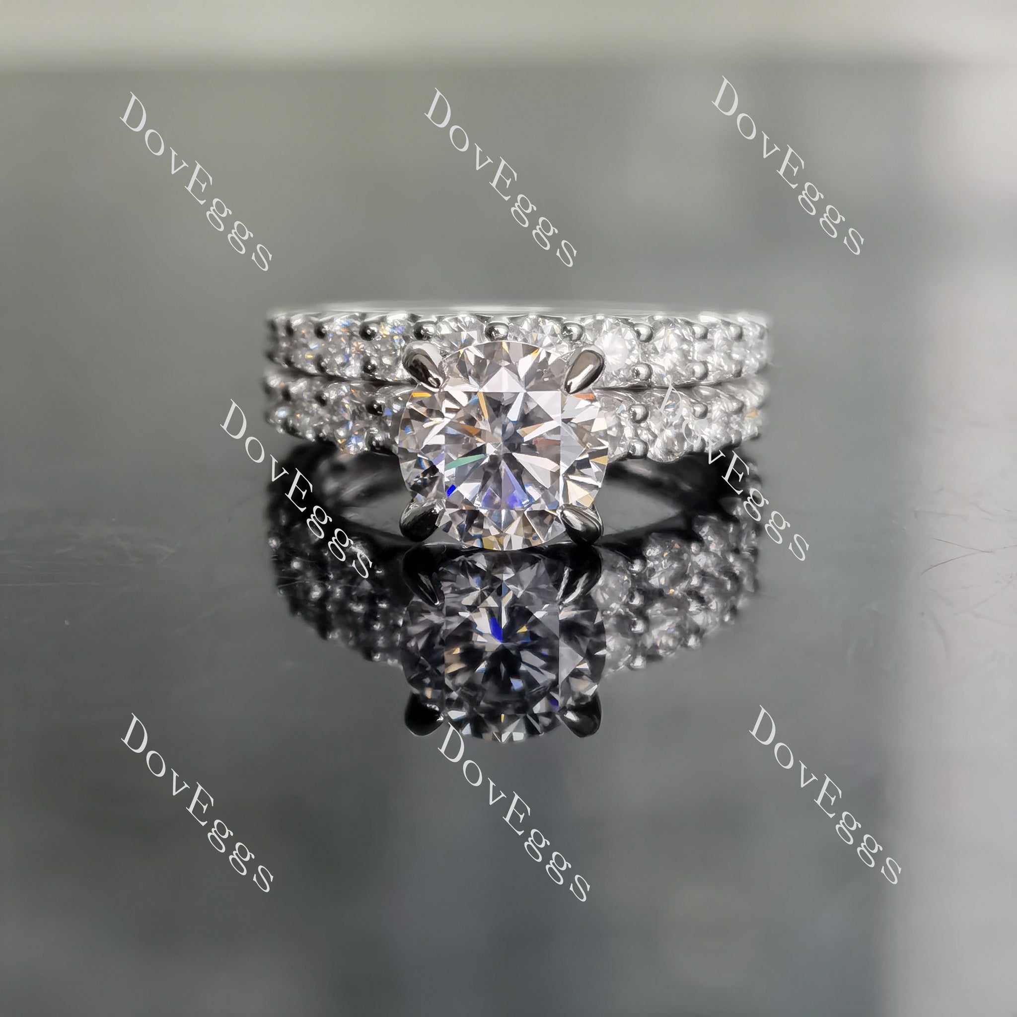 Doveggs round pave moissanite/lab grown diamond wedding band for women (wedding band only)-1.7mm band width