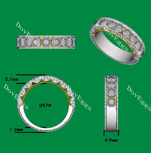 Doveggs bezel setting moissanite wedding band/moissanite ring-4.9mm band width