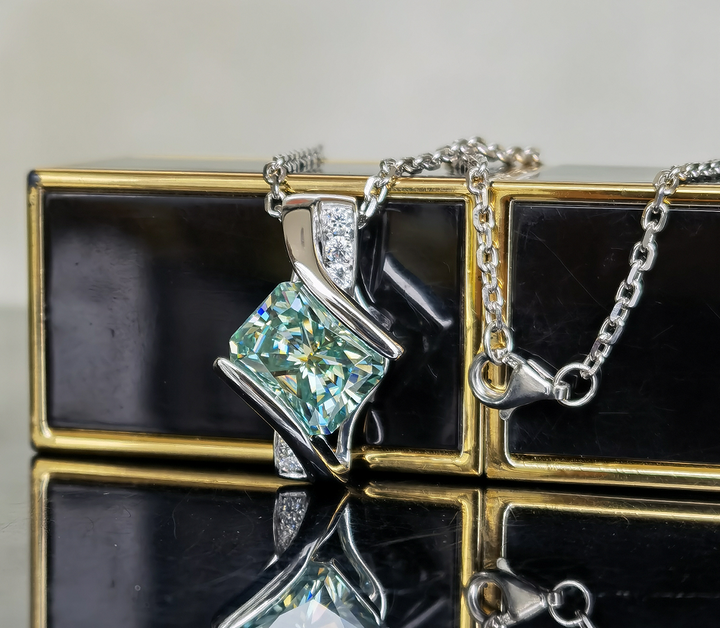 Grace art deco radiant moissanite pendant necklace (pendant only) - DovEggs-Seattle