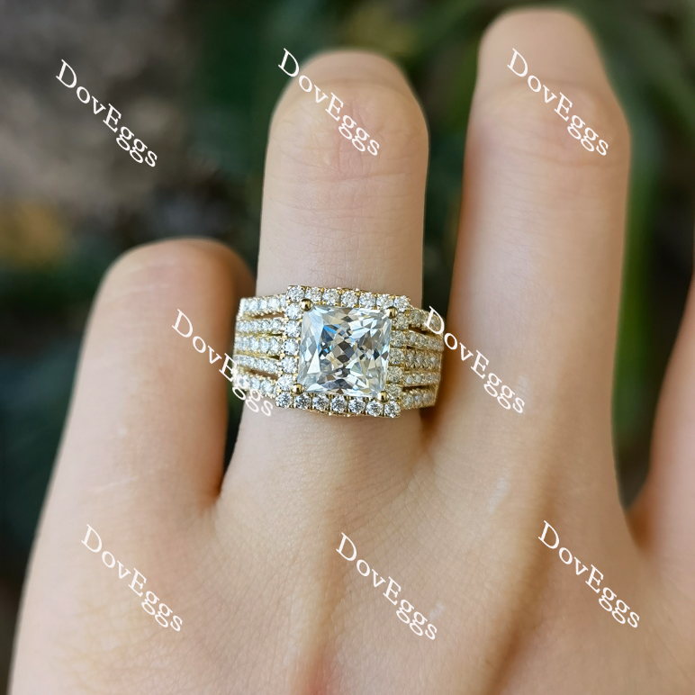 Doveggs half eternity pave split shank halo moissanite engagement ring