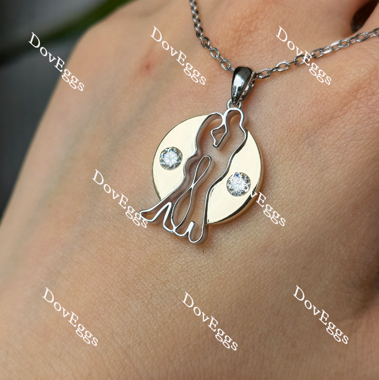 Doveggs round couple moissanite pendant necklace (pendant only)