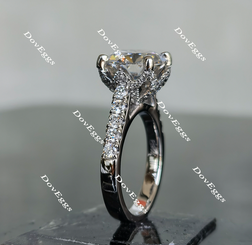 Doveggs round floral pave moissanite engagement ring
